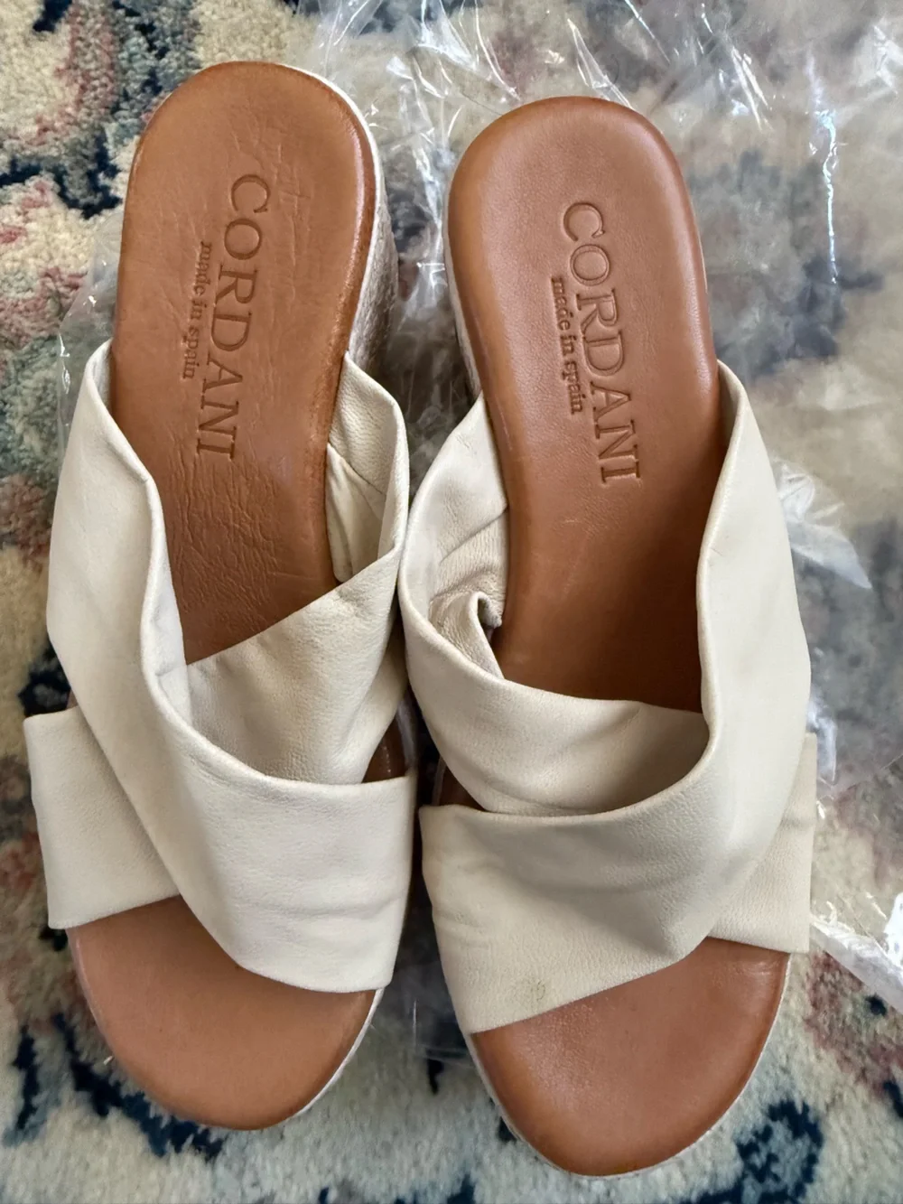 Cordani Cream Espadrille Wedge Slide Sandals